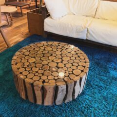 サイドテーブル　丸テーブル　ソファテーブル　オリーブ　キャスター付No.k-77